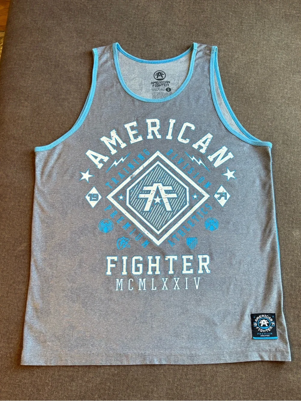 American Fighter Gray Tank Top with Blue Trim